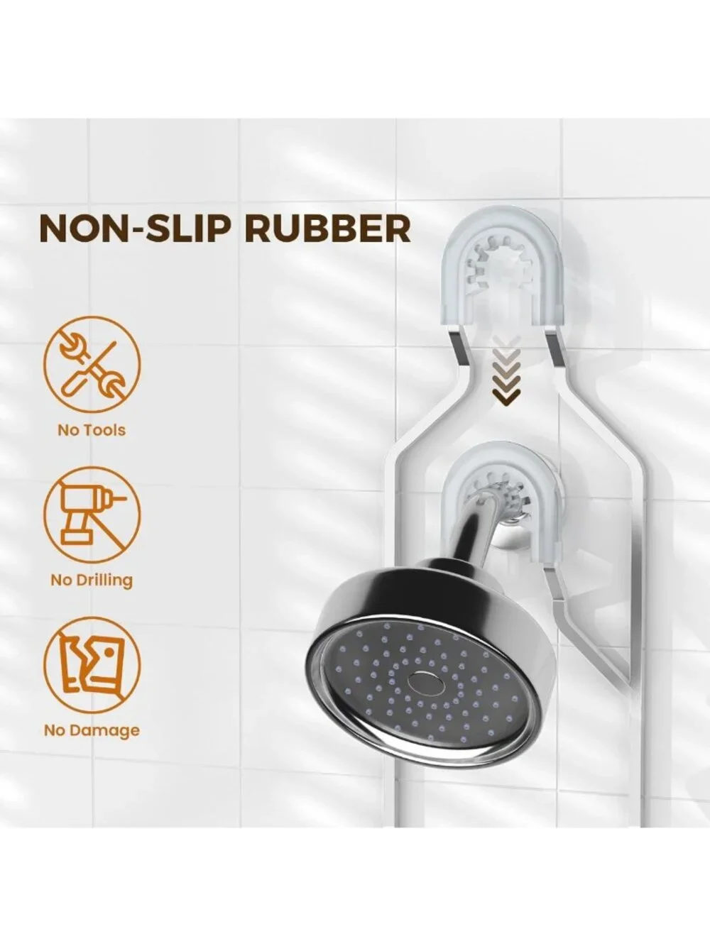 Hanging Split Shower Caddy for Handheld Showerheads - Silver Storage Organizer